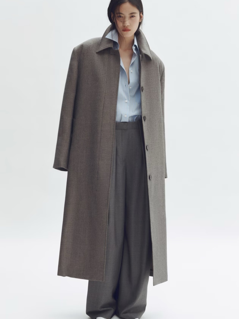 Stella McCartney x H&M Long Wool Car Coat in Charcoal Gray